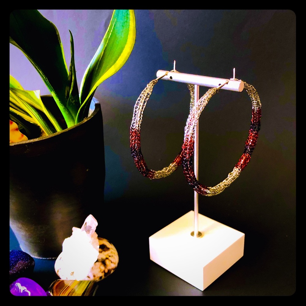 3” Handmade Color Blocked Wire Crocheted Hoops